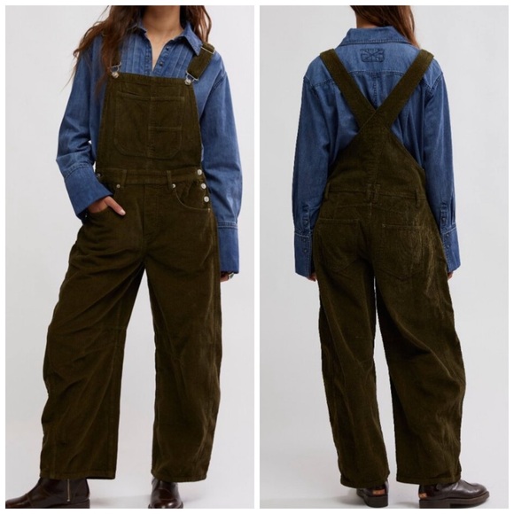Free People Pants - NWT Free People Olive Green Corduroy Jumpsuit